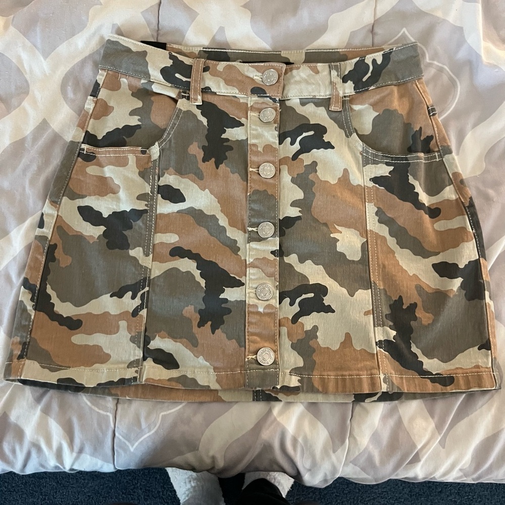 Almost Famous Camouflage Skirt with Button Detail
